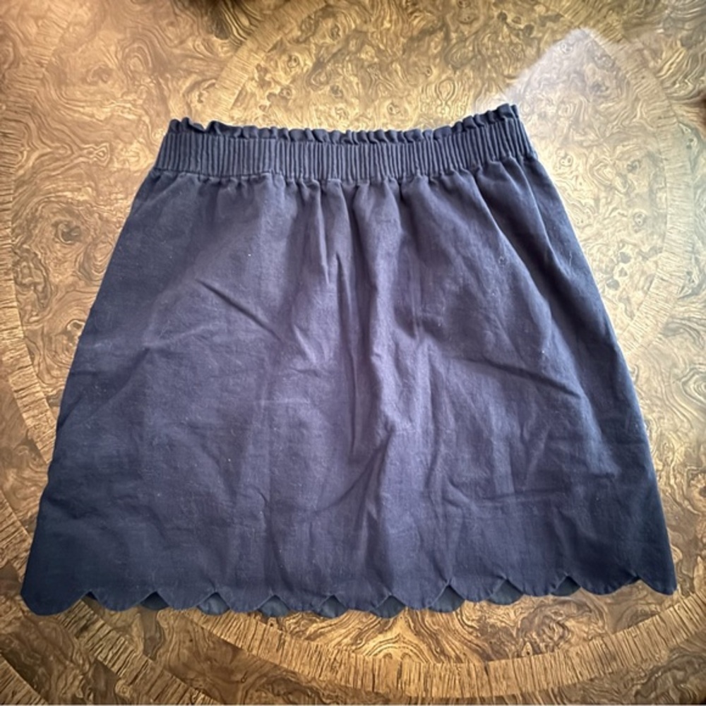 J by J Crew Linen Blend Navy Blue Scalloped Hem Skirt, Pockets! Sz 10